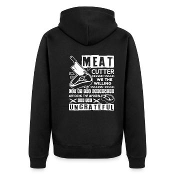 Meat Cutter Proud Meat Cutter - Unisex Premium Organic Zip Hoodie - black - Back - Nico (187cm)