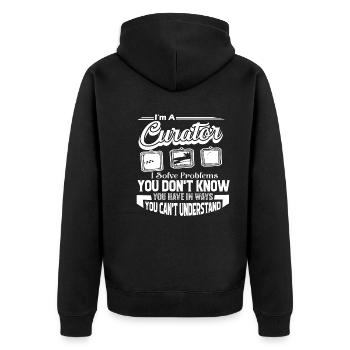 Curator Curator Solves Problems - Unisex Premium Organic Zip Hoodie - black - Back - Nico (187cm)