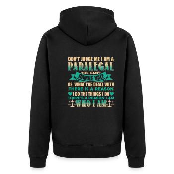 Paralegal Don't Judge Paralegal - Unisex Premium Organic Zip Hoodie - black - Back - Nico (187cm)