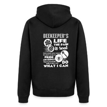 Beekeeper's Life The Pain Is Real - Unisex Premium Organic Zip Hoodie - black - Back - Nico (187cm)