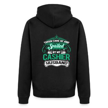 Cashier Spoiled By My Cashier - Unisex Premium Organic Zip Hoodie - black - Back - Nico (187cm)