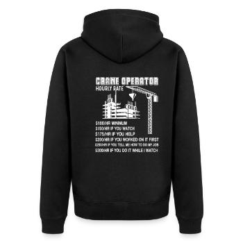 Crane Operator Hourly Rate - Unisex Premium Organic Zip Hoodie - black - Back - Nico (187cm)