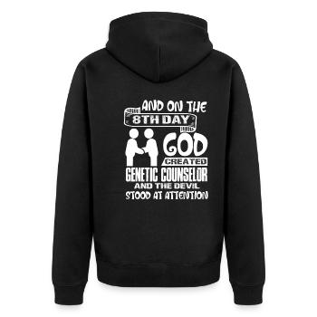 Genetic Counselor God Created Genetic Counselor - Unisex Premium Organic Zip Hoodie - black - Back - Nico (187cm)