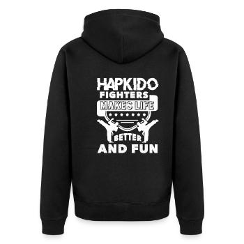Hapkido Fighters Makes Life Better And Fun - Unisex Premium Organic Zip Hoodie - black - Back - Nico (187cm)