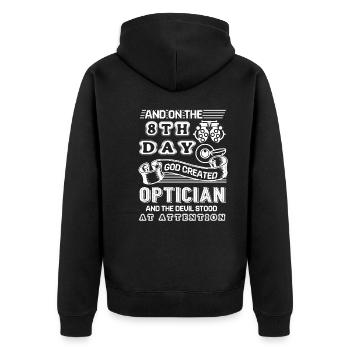 Optician God Created Optician - Unisex Premium Organic Zip Hoodie - black - Back - Nico (187cm)