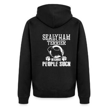 Sealyham Terrier Because People Suck - Unisex Premium Organic Zip Hoodie - black - Back - Nico (187cm)