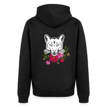 Cougar With Flowers - Unisex Premium Organic Zip Hoodie - black - Back - Nico (187cm)