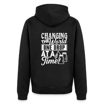 Essential Oil Changing The World - Unisex Premium Organic Zip Hoodie - black - Back - Nico (187cm)