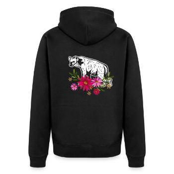 Hyena With Flowers - Unisex Premium Organic Zip Hoodie - black - Back - Nico (187cm)