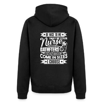 Nurse Be Nice To Nurse - Unisex Premium Organic Zip Hoodie - black - Back - Nico (187cm)