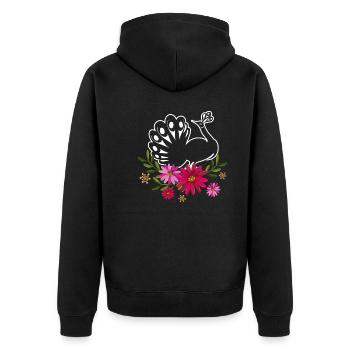 Peacock With Flowers - Unisex Premium Organic Zip Hoodie - black - Back - Nico (187cm)