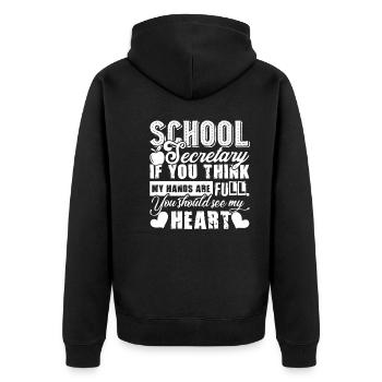 School Secretary School Secretary Full Heart - Unisex Premium Organic Zip Hoodie - black - Back - Nico (187cm)