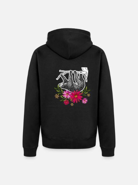 Sloth With Flowers - Unisex Premium Organic Zip Hoodie - black