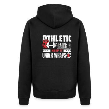 Athletic Trainers Keep It Under Wraps - Unisex Premium Organic Zip Hoodie - black - Back - Nico (187cm)