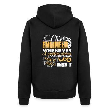 Chief Engineer Solves Problem - Unisex Premium Organic Zip Hoodie - black - Back - Nico (187cm)