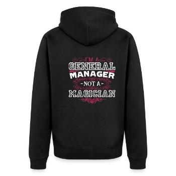 General Manager General Manager Is Not Magician - Unisex Premium Organic Zip Hoodie - black - Back - Nico (187cm)