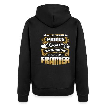Framer In Love With A Framer - Unisex Premium Organic Zip Hoodie - black - Back - Nico (187cm)