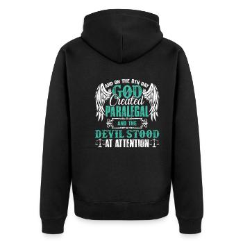Paralegal God Created Paralegal - Unisex Premium Organic Zip Hoodie - black - Back - Nico (187cm)