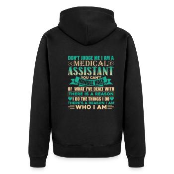 Medical Assistant Don't Judge Medical Assistant - Unisex Premium Organic Zip Hoodie - black - Back - Nico (187cm)