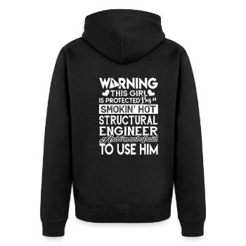 Protected By Hot Structural Engineer - Unisex Premium Organic Zip Hoodie - black - Back - Nico (187cm)