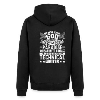 Technical Writer God Made Technical Writer - Unisex Premium Organic Zip Hoodie - black - Back - Nico (187cm)