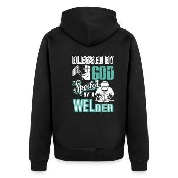 Welder Spoiled By A Welder - Unisex Premium Organic Zip Hoodie - black - Back - Nico (187cm)