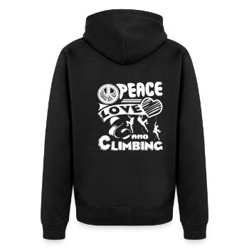 Climbing Peace Love Climbing - Unisex Premium Organic Zip Hoodie - black - Back - Nico (187cm)