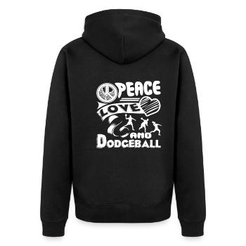 Dodgeball Peace Love Dodgeball - Unisex Premium Organic Zip Hoodie - black - Back - Nico (187cm)