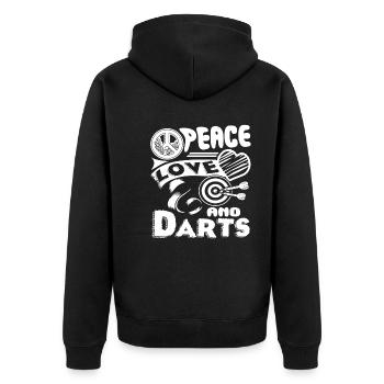 Darts Peace Love Darts - Unisex Premium Organic Zip Hoodie - black - Back - Nico (187cm)