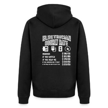 Electrician Hourly Rate - Unisex Premium Organic Zip Hoodie - black - Back - Nico (187cm)