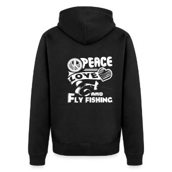 Fly fishing Peace Love Fly fishing - Unisex Premium Organic Zip Hoodie - black - Back - Nico (187cm)