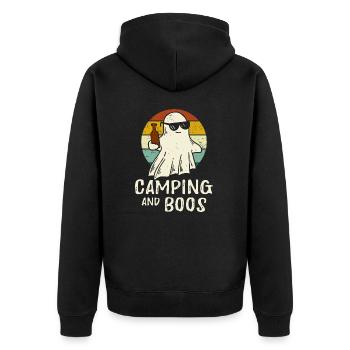 Camping und Boos Halloween Geist Bier Party - Unisex Premium Bio Zip Hoodie - Schwarz - Hinten - Nico (187cm)