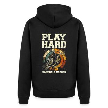 Hart spielen Handball härter Sportler Sportler - Unisex Premium Bio Zip Hoodie - Schwarz - Hinten - Nico (187cm)