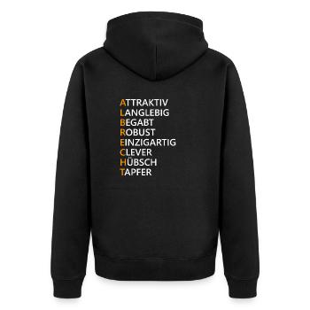 Albrecht Name Geschenk - Unisex Premium Bio Zip Hoodie - Schwarz - Hinten - Nico (187cm)