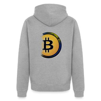 Bitcoin Crypto Currency Nouvelle vie virtuelle 2 - Veste à capuche bio Premium Unisexe - gris chiné - Dos - Nico (187cm)