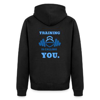 Bodybilding Gym T Shirt - Veste à capuche bio Premium Unisexe - noir - Dos - Nico (187cm)