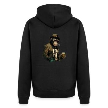 Cooler Gangster Schimpanse mit Bier - Unisex Premium Bio Zip Hoodie - Schwarz - Hinten - Nico (187cm)