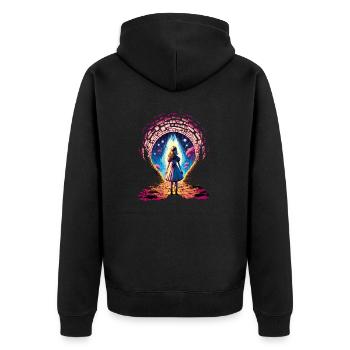 Portal ins Wunderland - Unisex Premium Bio Zip Hoodie - Schwarz - Hinten - Nico (187cm)