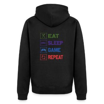 Eat Sleep Game Repeat Design - Unisex Premium Organic Zip Hoodie - black - Back - Nico (187cm)