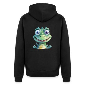 Krokodil Wasserfarben - Unisex Premium Bio Zip Hoodie - Schwarz - Hinten - Nico (187cm)