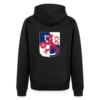 Finnland Löwenwappen, Schild mit NATO-Logo - Unisex Premium Bio Zip Hoodie - Schwarz - Hinten - Nico (187cm)