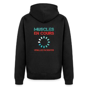Muscles en cours veuillez patienter Fitness Humour - Veste à capuche bio Premium Unisexe - noir - Dos - Nico (187cm)