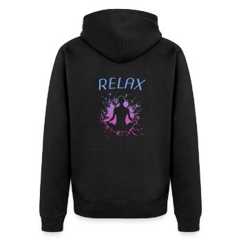 Relax Yoga Namaste - Unisex Premium Bio Zip Hoodie - Schwarz - Hinten - Nico (187cm)