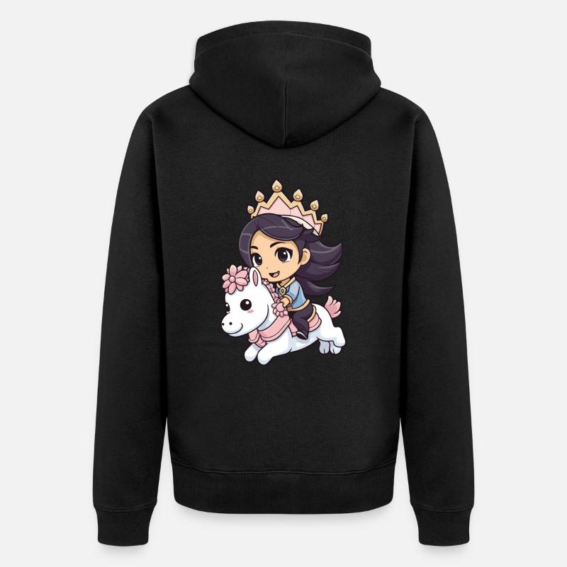 Prinzessin Pferd Comic - Unisex Premium Bio Zip Hoodie - Schwarz