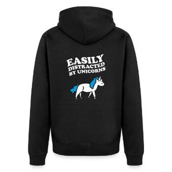 Facilement distrait par le dicton de licorne de licorne - Veste à capuche bio Premium Unisexe - noir - Dos - Nico (187cm)