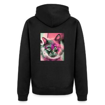 Cross-eyed cat,cat, squint,pink cat - Unisex Premium Organic Zip Hoodie - black - Back - Nico (187cm)