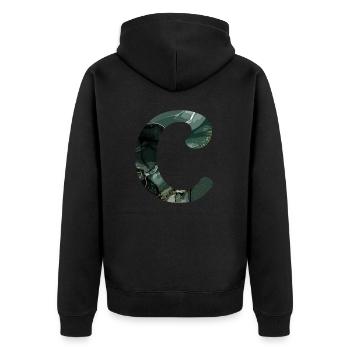 Lettre c marbré vert - Veste à capuche bio Premium Unisexe - noir - Dos - Nico (187cm)