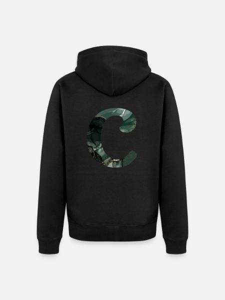 Green marbled letter c - Unisex Premium Organic Zip Hoodie - black