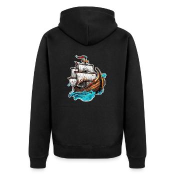 Bateau pirate / Bateau / Mer / Océan / Vagues - Veste à capuche bio Premium Unisexe - noir - Dos - Nico (187cm)