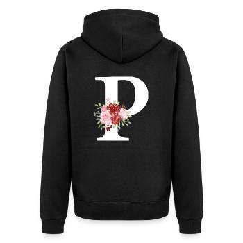 Lettre p floral rouge - Veste à capuche bio Premium Unisexe - noir - Dos - Nico (187cm)